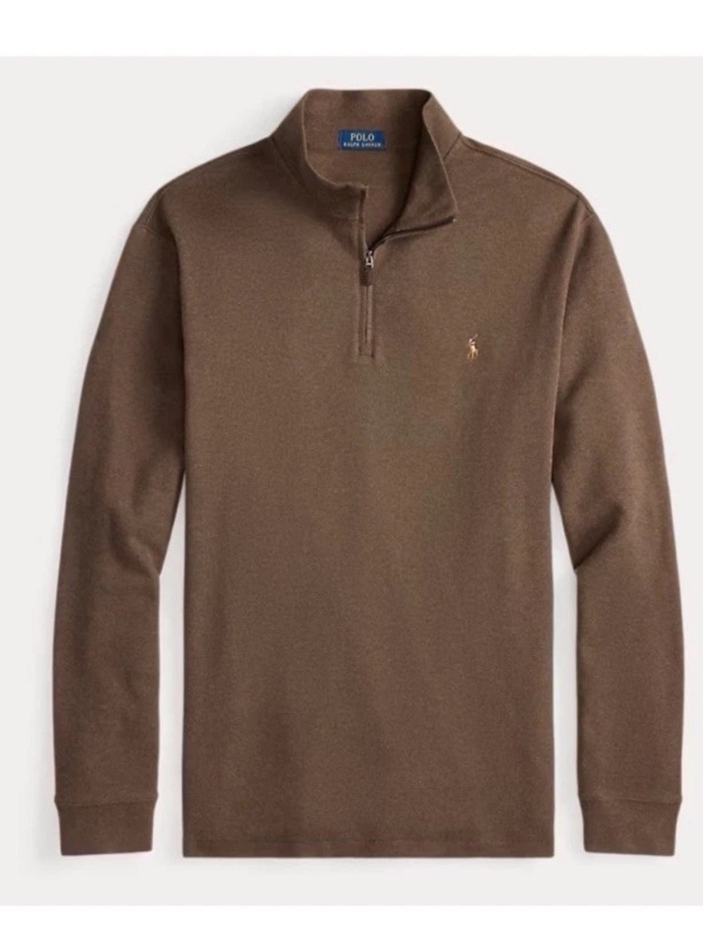 Polo Ralph Lauren Brown quarter zip cotton Sweater with pony logo new with Tag